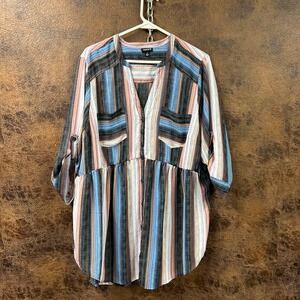 Torrid Size 2 or 18/20 or 2X Striped lightweight button down & tab sleeve blouse